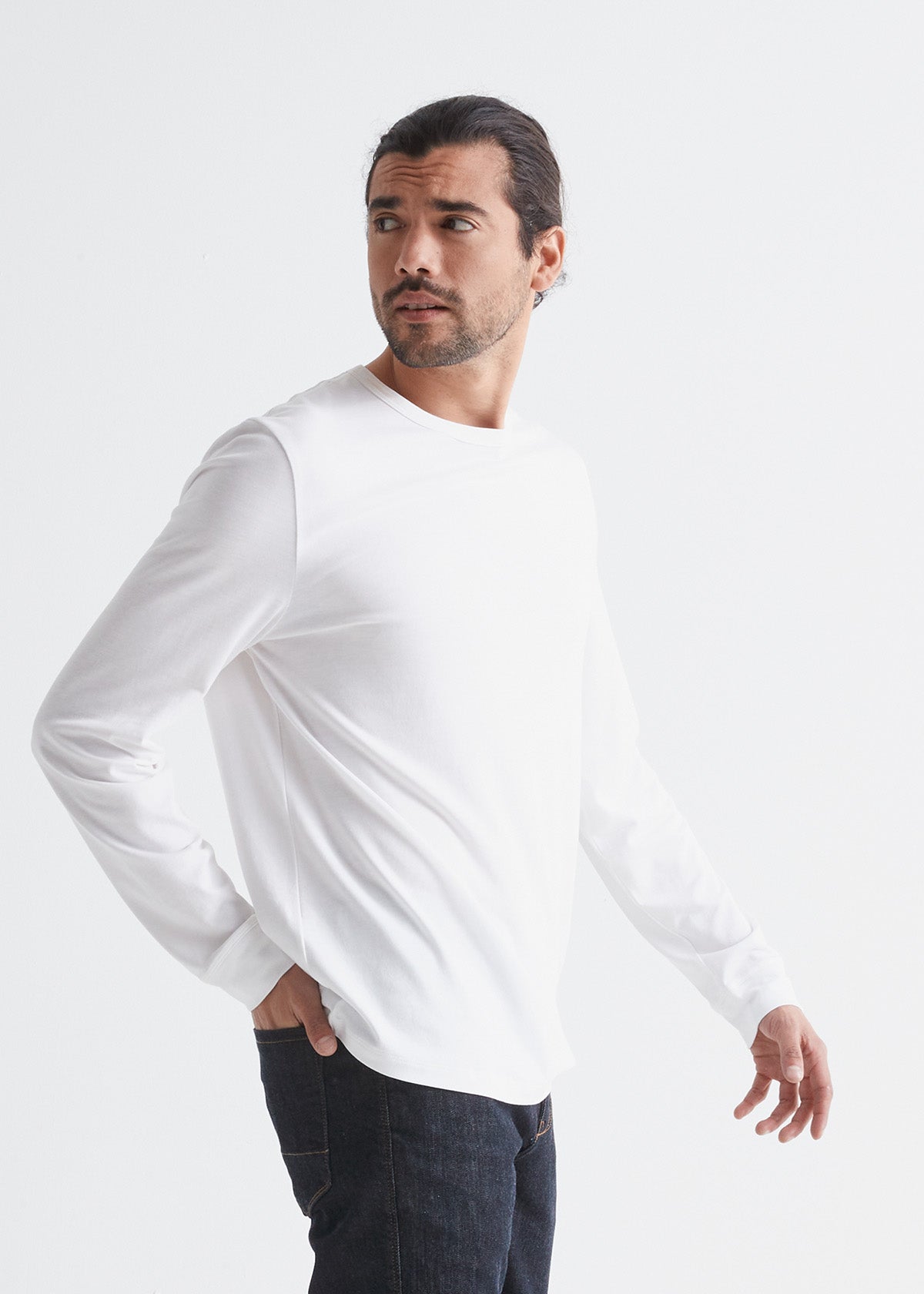 mens white midweight long sleeve tee side