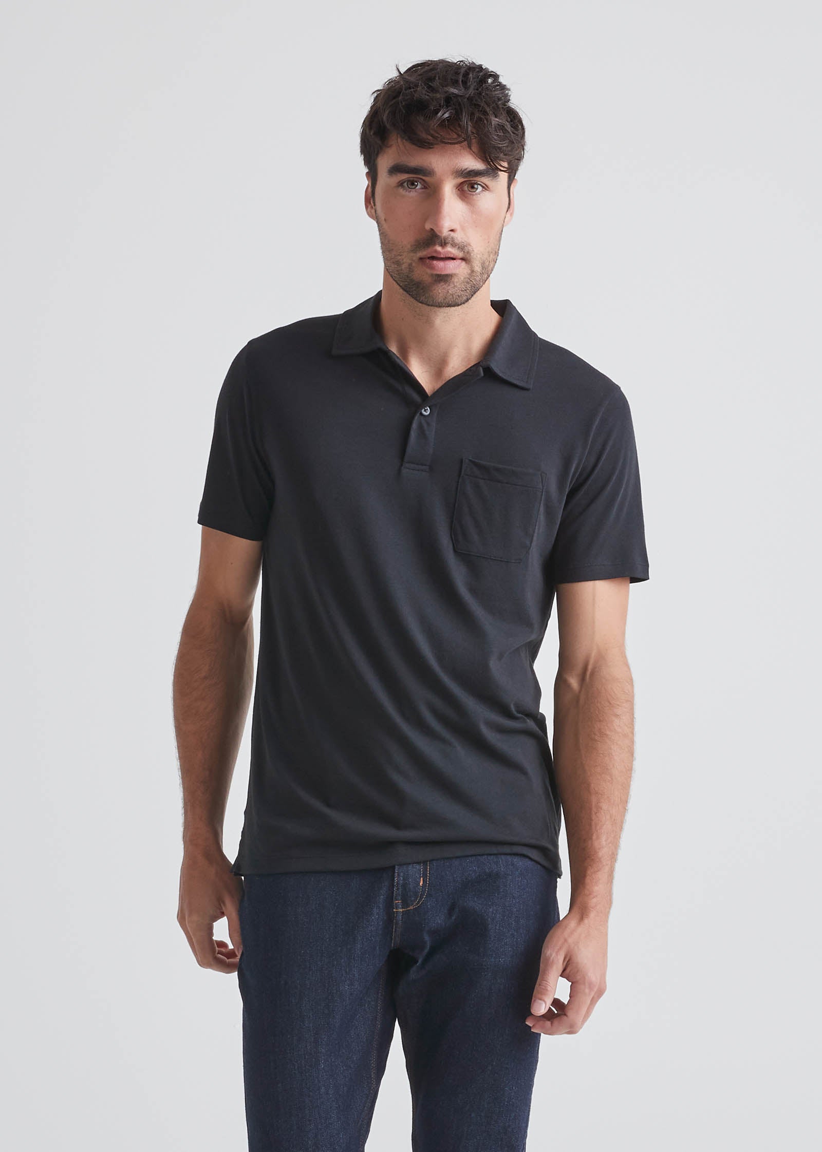 mens black soft lightweight polo front