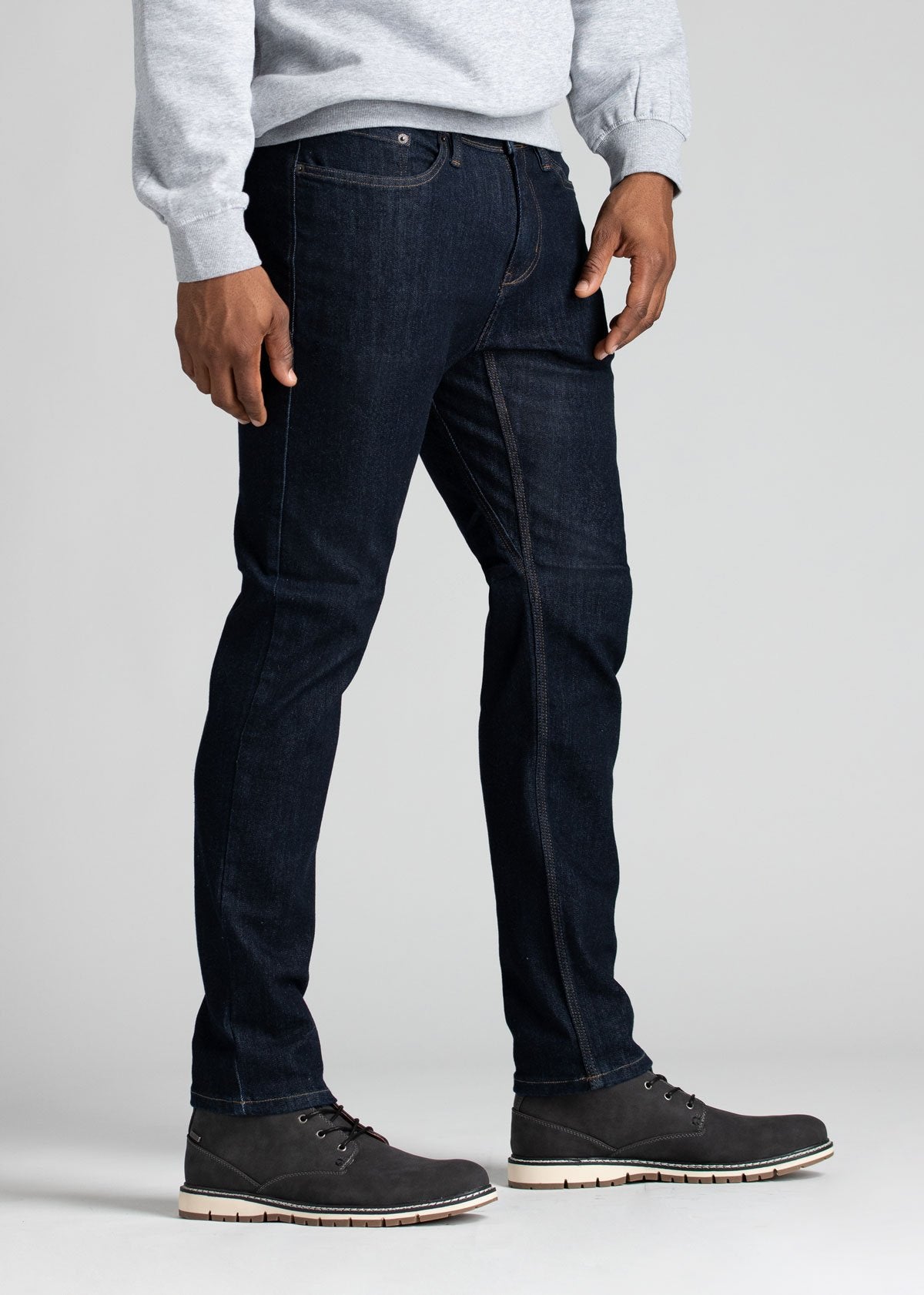 Mens slim fit blue water resistant stretch jeans side
