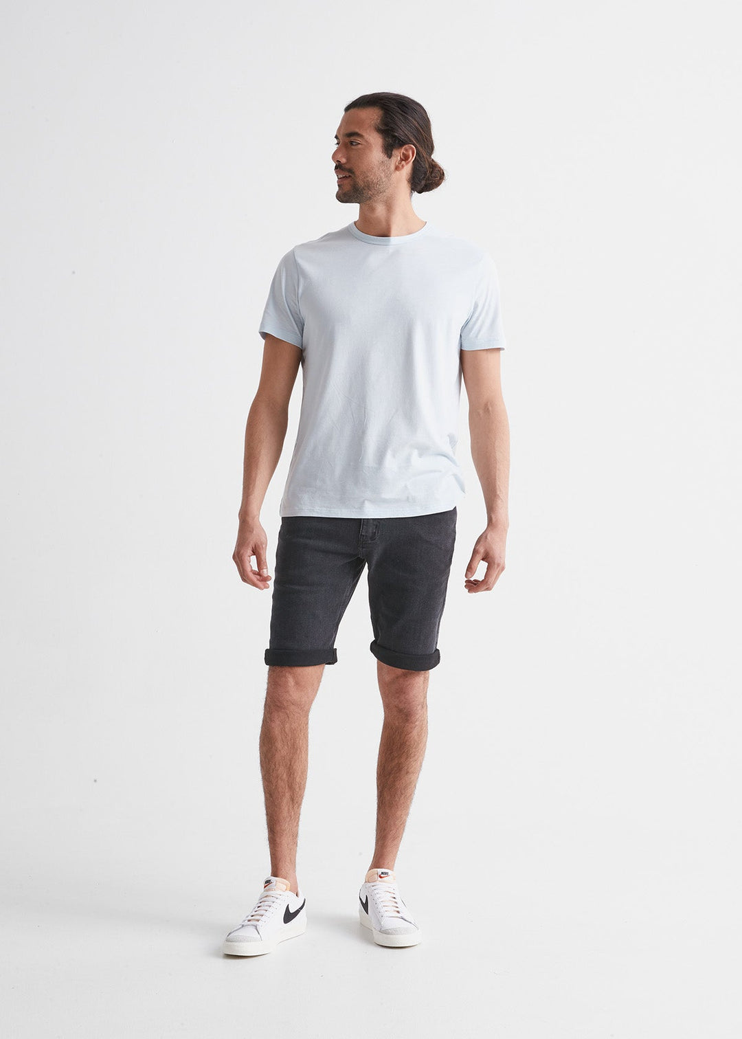 Men's Light Grey Slim Fit Stretch Jean Shorts