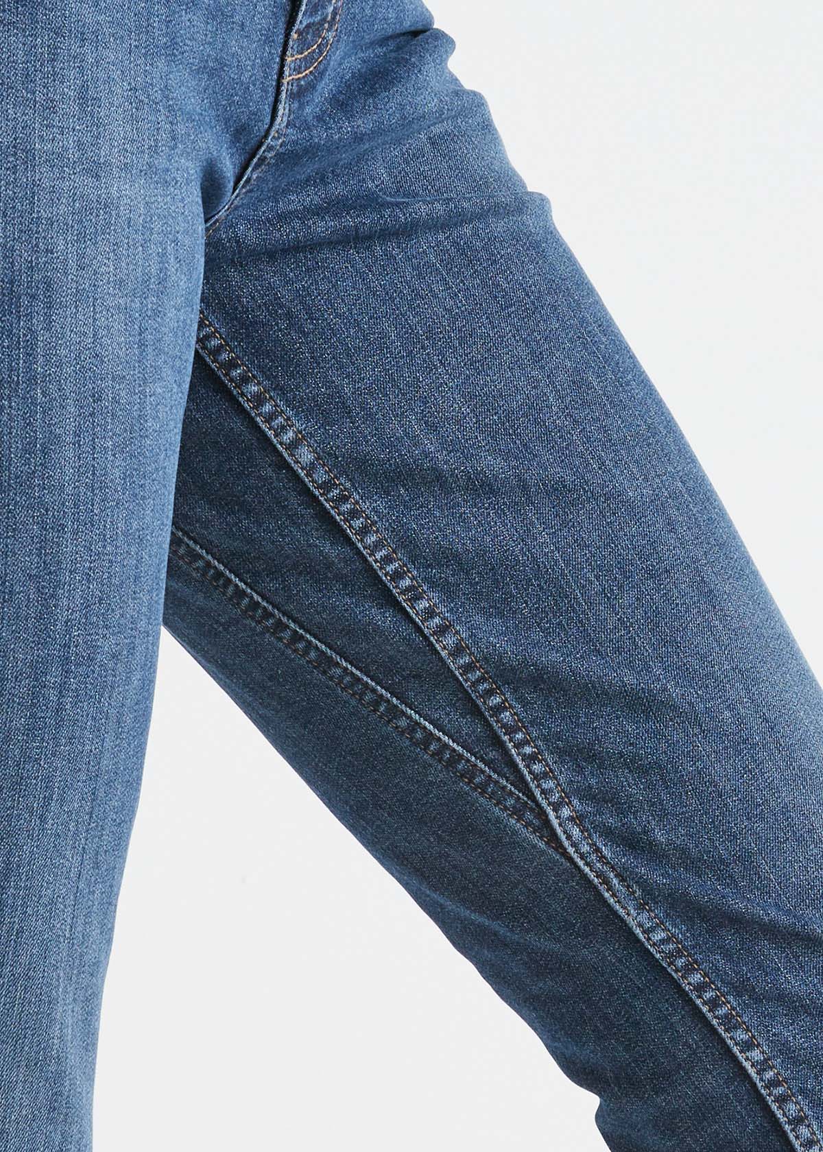 womens blue relaxed fit stretch fleece-lined jeans gusset detail