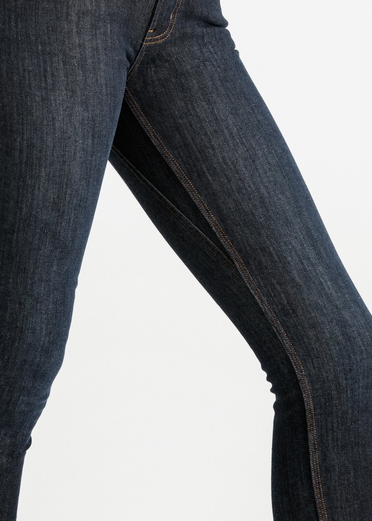 womens dark wash slim straight fit warm stretch jeans gusset detail