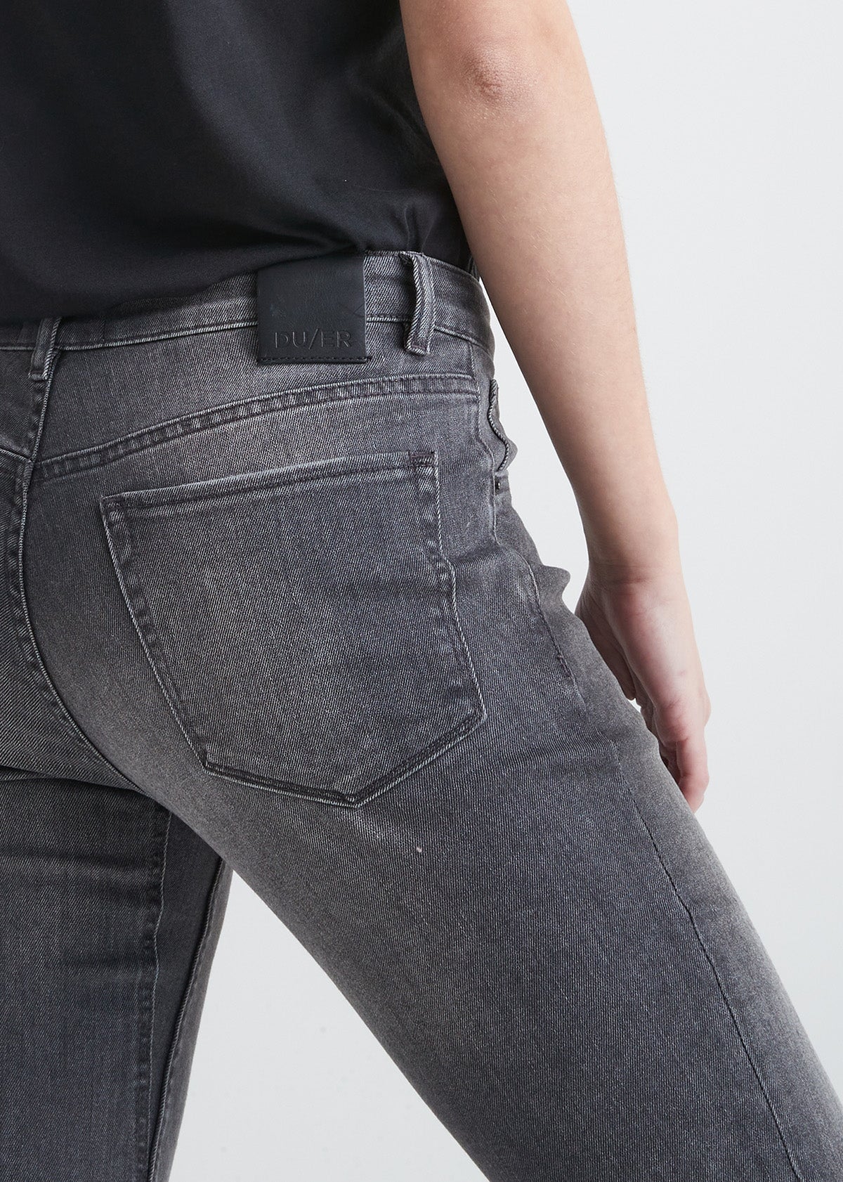 womens vintage grey relaxed fit stretch jeans back patch detail