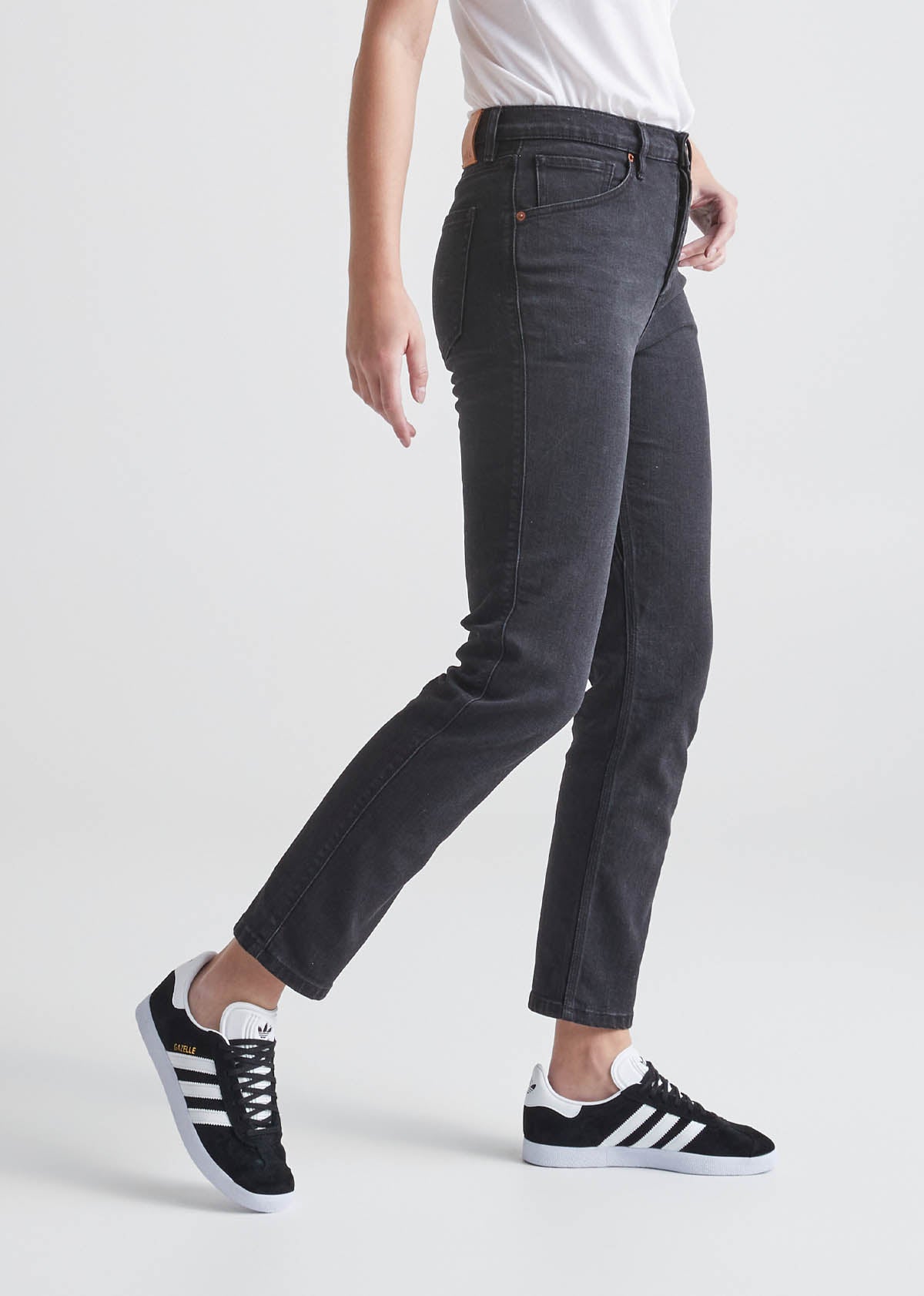 Women's Vintage Black High Rise Straight Stretch Jeans Side