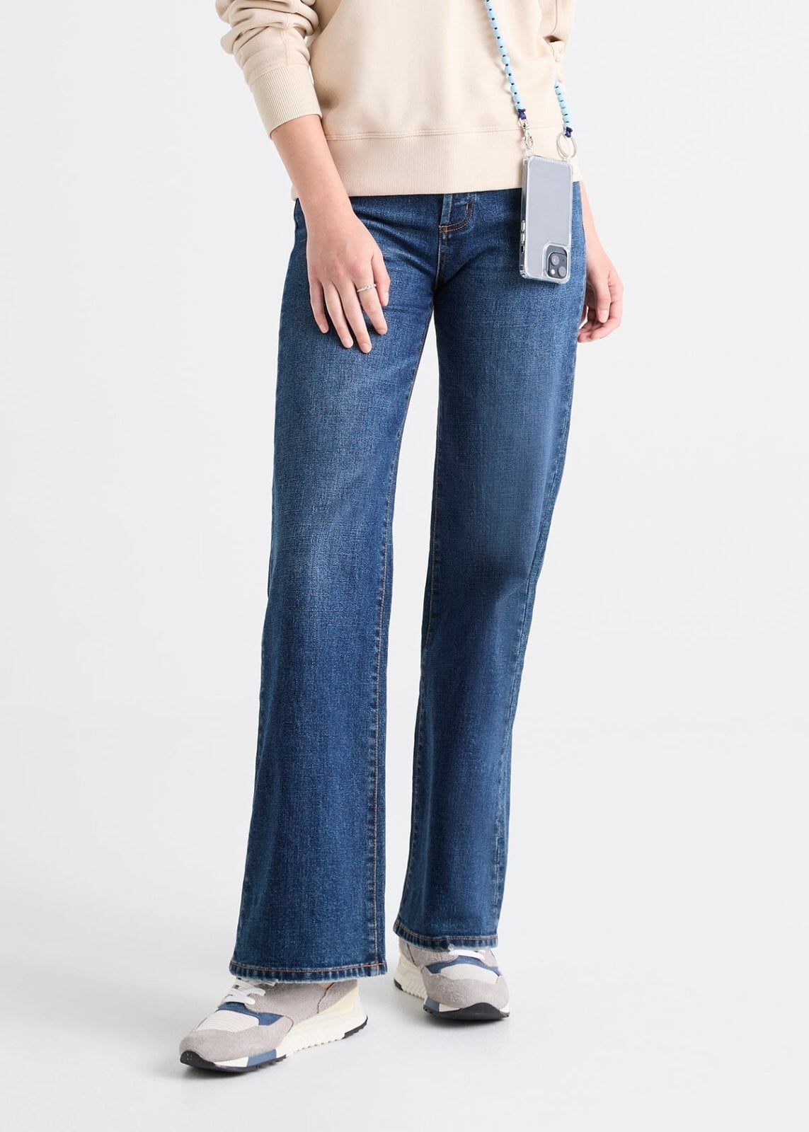 Women's High Rise Wide Leg Dark Blue Stretch Jeans