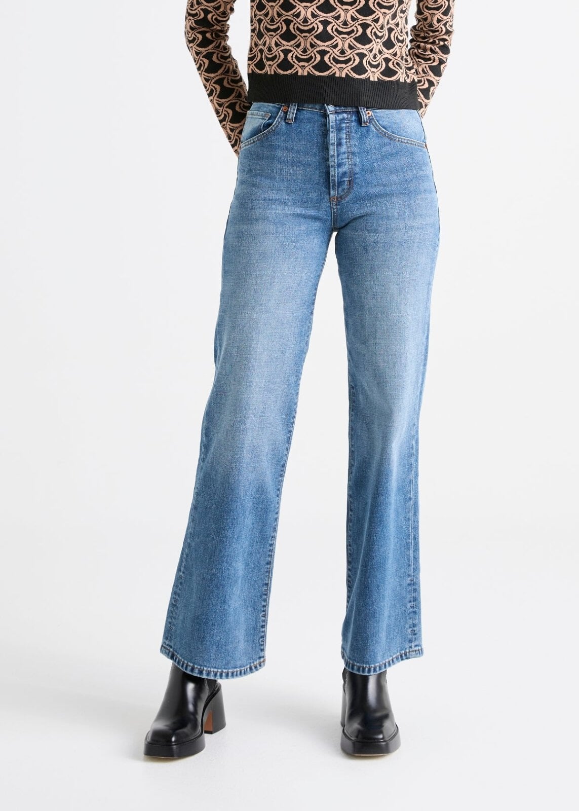 Women's High Rise Wide Leg Blue Stretch Jeans Front