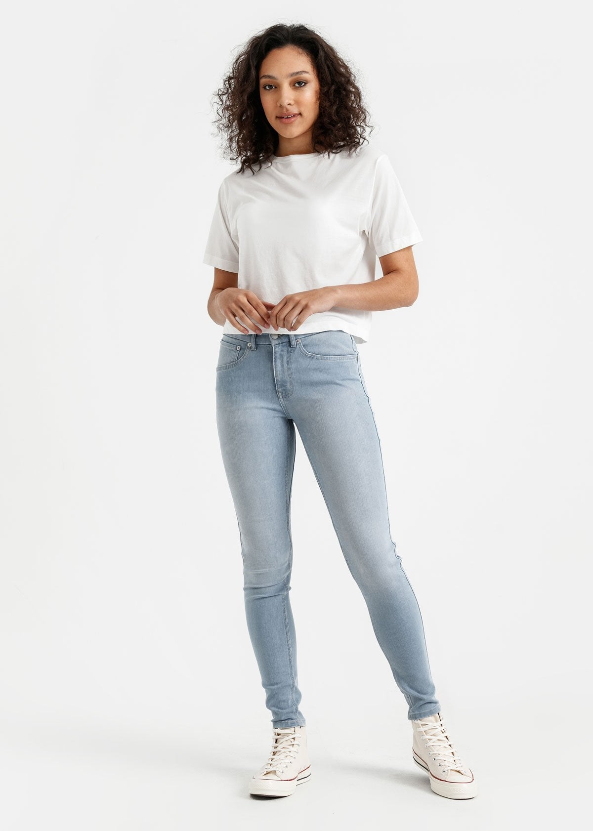 Women's white lightweight soft crop tshirt full body