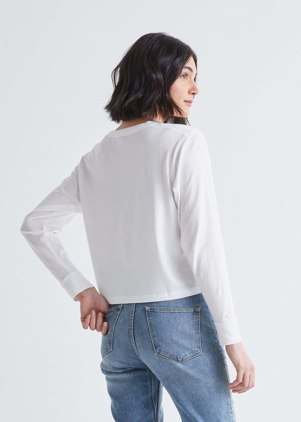 womens white midweight crop long sleeve tee back
