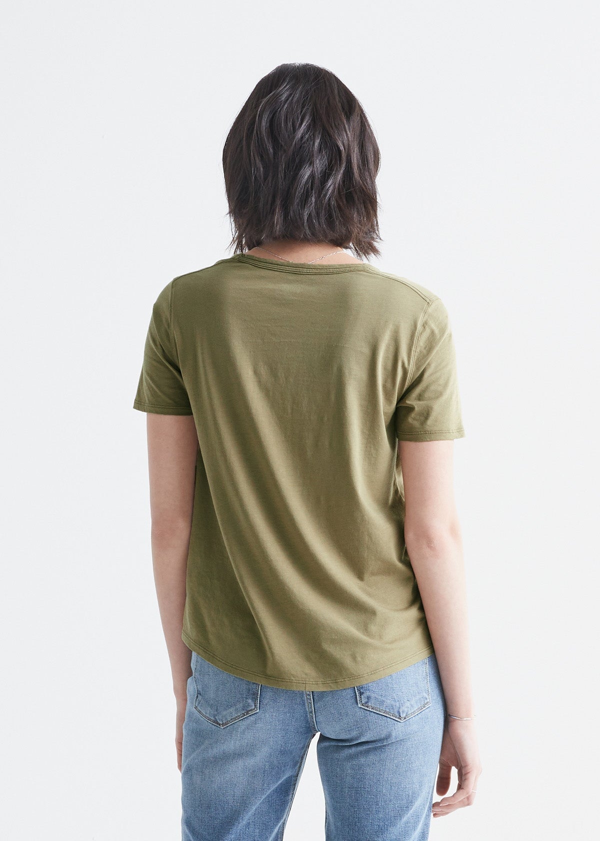 womens soft light-weight olive v-neck t-shirt back
