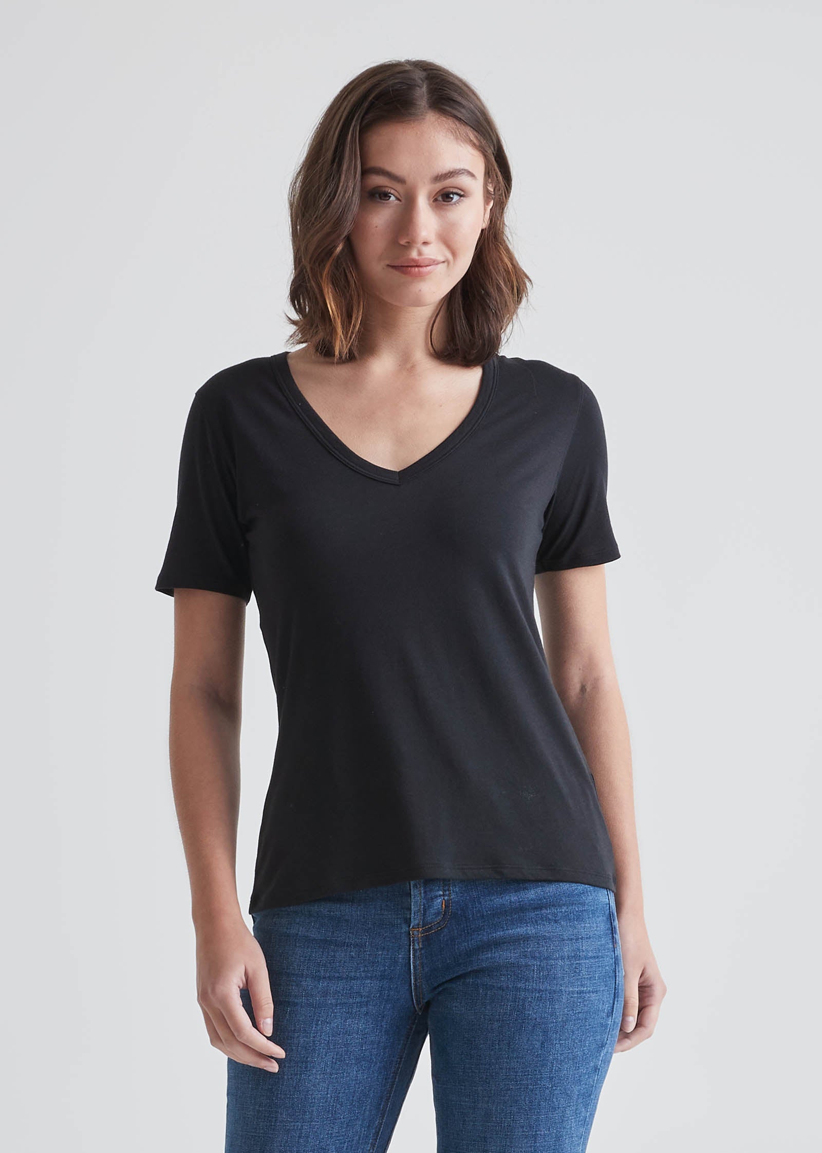 Women’s Soft Lightweight Black V-Neck T-Shirt