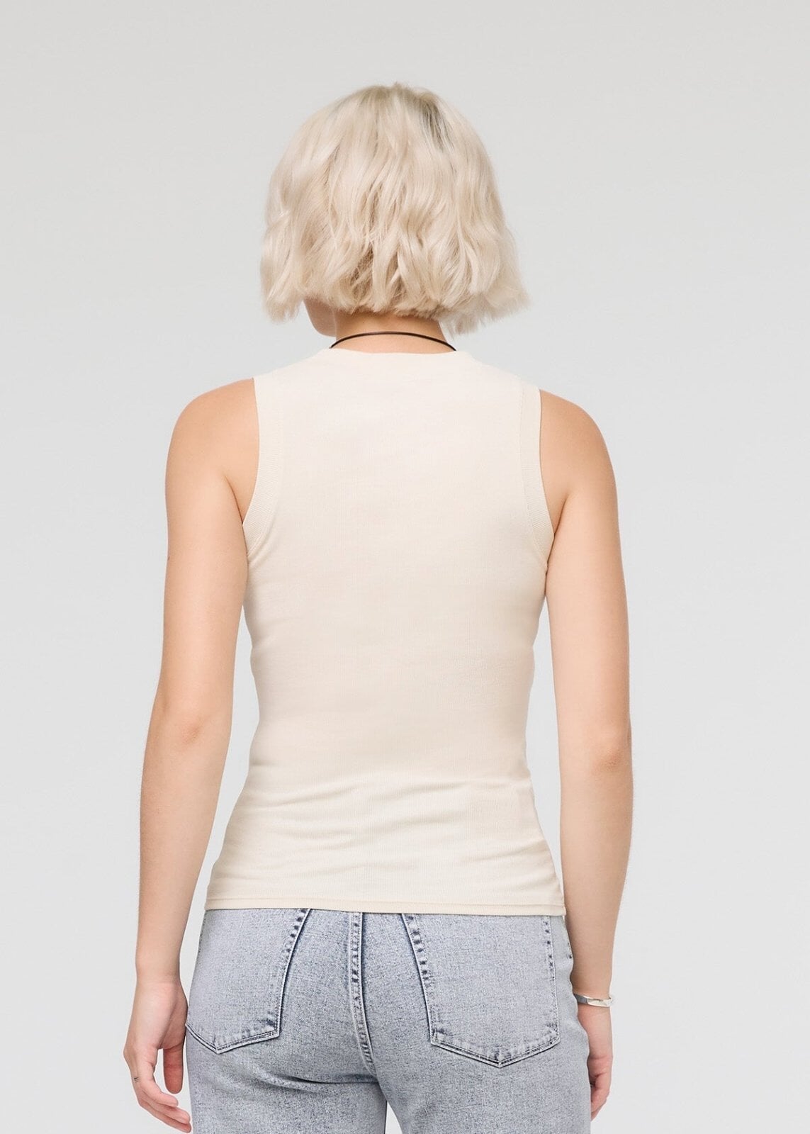 womens off-white ribbed pima cotton high neck tank back