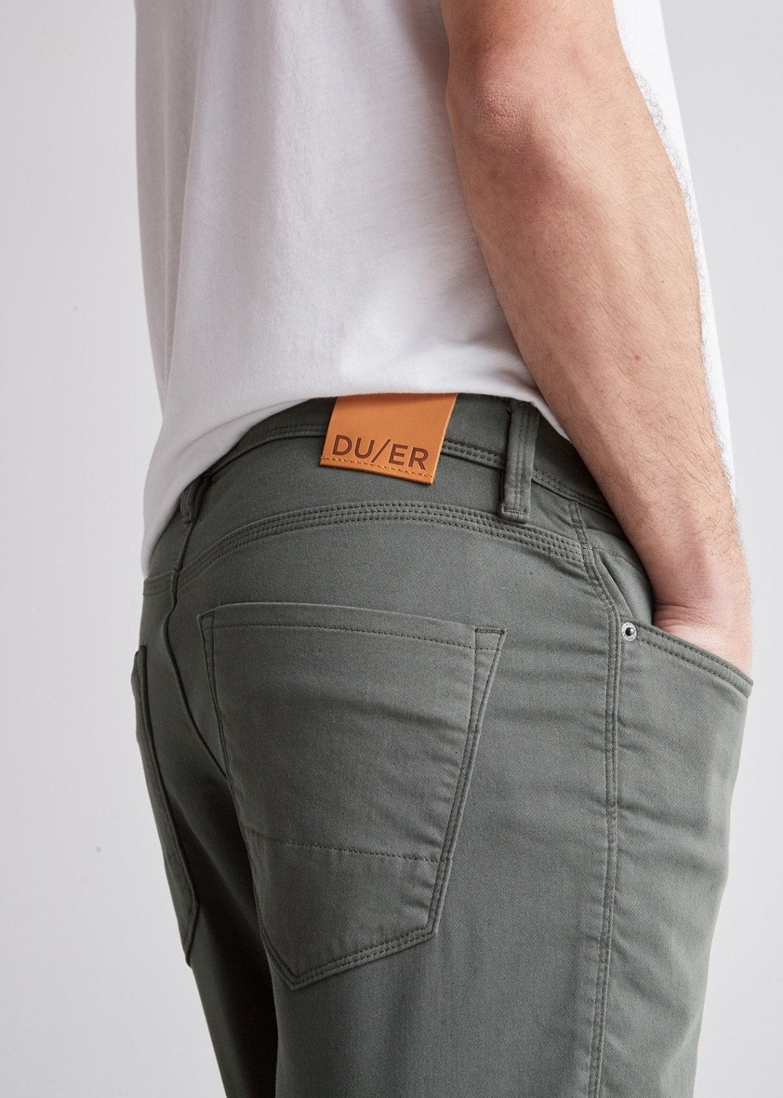 Men's Grey Slim Fit Stretch Short back patch Detail